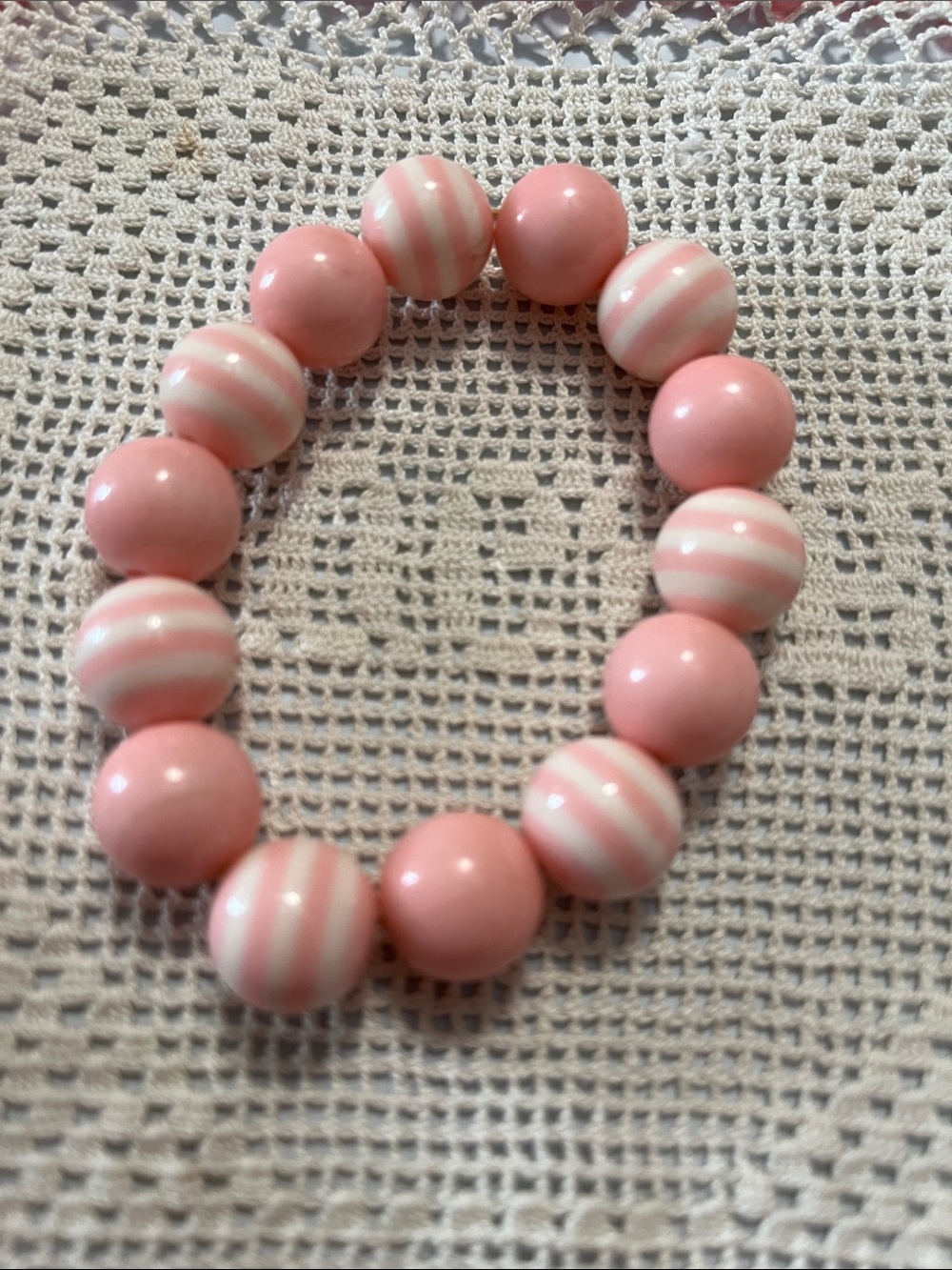 Pink Striped Bead Stretch Bracelet - Women Jewelry